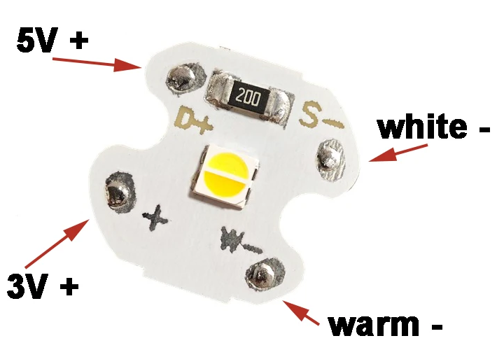 5V, 0.5W warm white/cool white LED with resistor (image for) 5V, 0.5W warm white/cool white LED with resistor