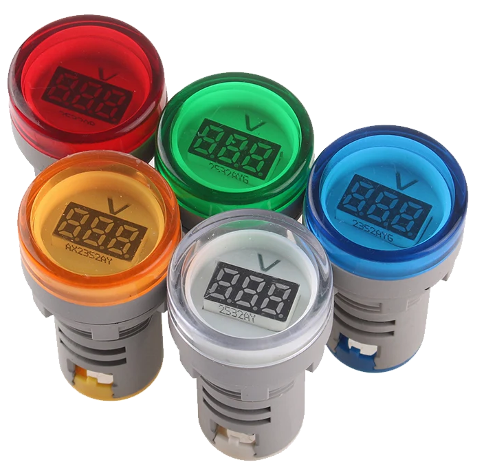 22mm circular panel mount screw-in DC voltmeter - amber (image for) 22mm circular panel mount screw-in DC voltmeter - amber