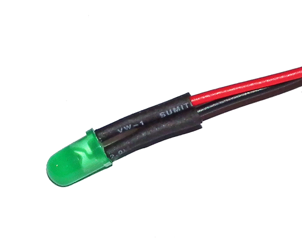 (image for) Lumex 5mm green standard brightness prewired LED