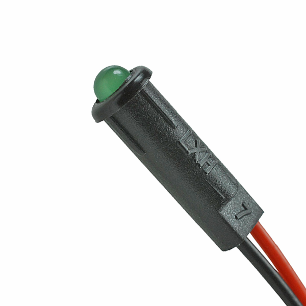 (image for) Lumex 3mm green standard brightness prewired LED with holder